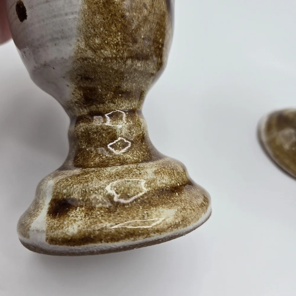 Vintage Handmade Pottery Set Of 2 Small Glazed Goblets Chalice Cups Signed JILL